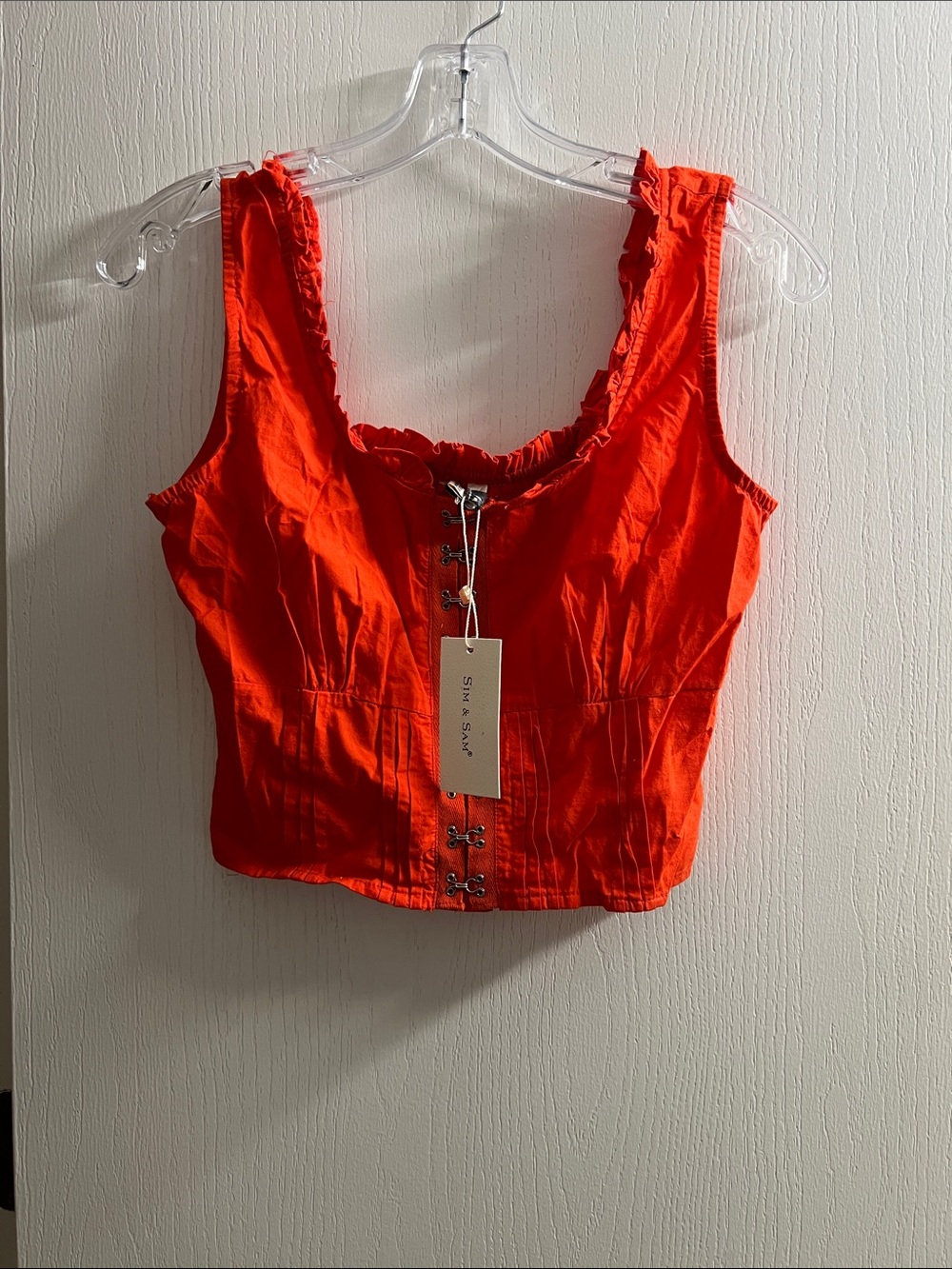 Bright Orange Cropped Hook-Front Tank Top